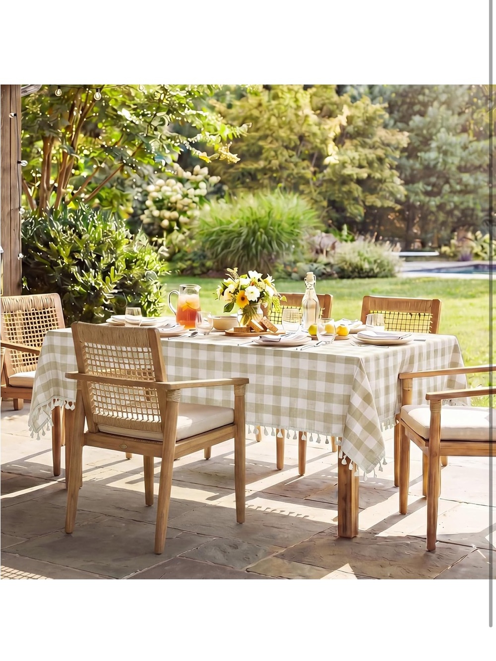 NEW Softalker Checkered Tablecloth, Linen Texture Cotton Gingham w/Tassels